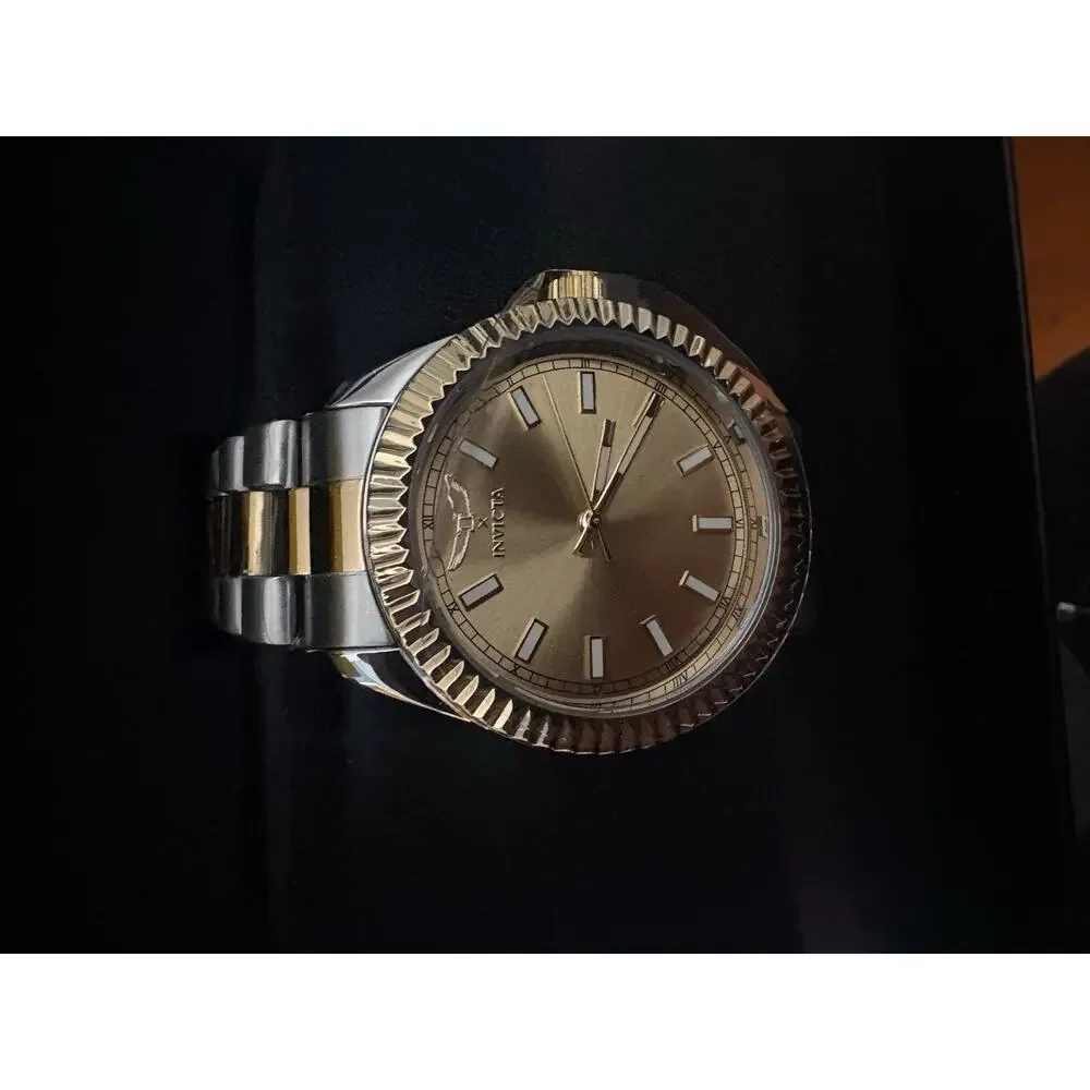 Invicta Men's Two-Tone Metal Bracelet Analog Watch Sunburst Gold Dial with Box